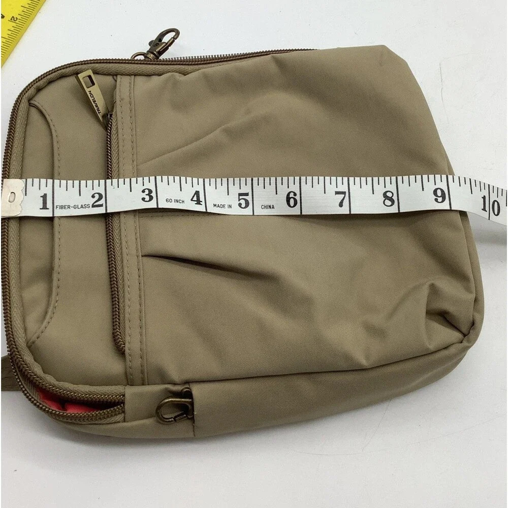 Travelon Nylon Purse Crossbody Anti-Theft Bag Khaki Pocket Adjustable Secure